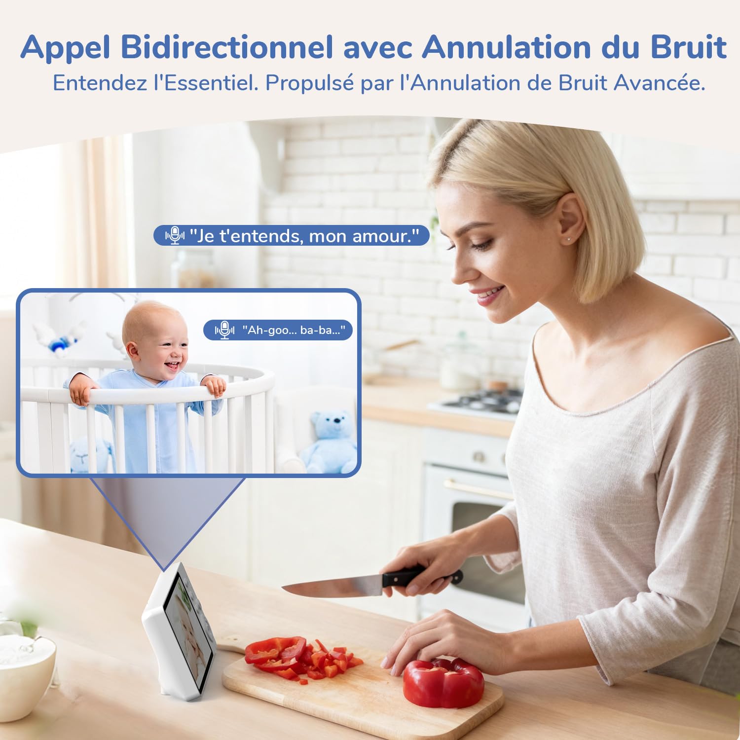 sans WiFi 5" IPS Babyphone Camera, 1080P Babyphone, Vision Nocturne, Mode VOX & Zoom 3X, Audio bidirectionnel Caméra Bébé, capteur de température