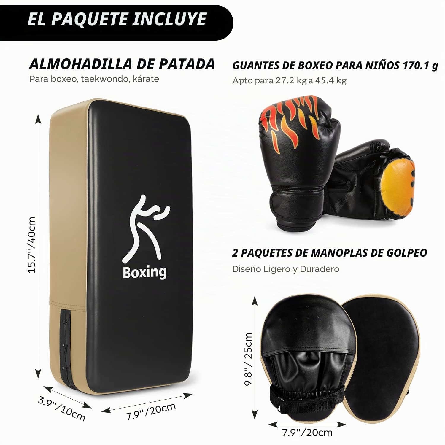 Odoland Kit de Boxeo 3-en-1 para Niños, Incluir Guantes de Boxeo, Patas de Oso, Paos de Boxeo, Guantes de Boxeo para Niños, Kickboxing, Karate, Muay Thai, Entrenamiento de MMA