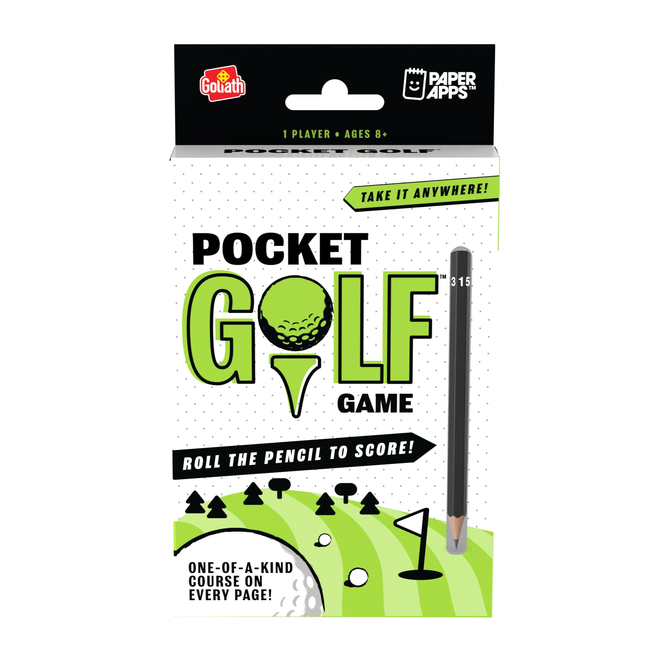 Goliath Pocket Golf - Portable Roll & Write Golf Game, Solo or 2 Player Travel Game, Screen-Free Family Fun with 3 Unique 18-Hole Courses