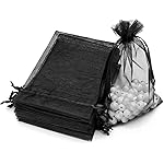 Akstore 100PCS 4x6inch (10x15cm) Drawstring Organza Jewelry Favor Pouches Wedding Party Festival Gift Bags Candy Bags (Black)