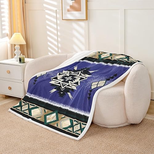 Miniatura 10 de Manfei Manta azteca nativa americana para decoración de habitación de niños y niñas, manta retro tribal geométrica bohemia para sofá, manta de forro