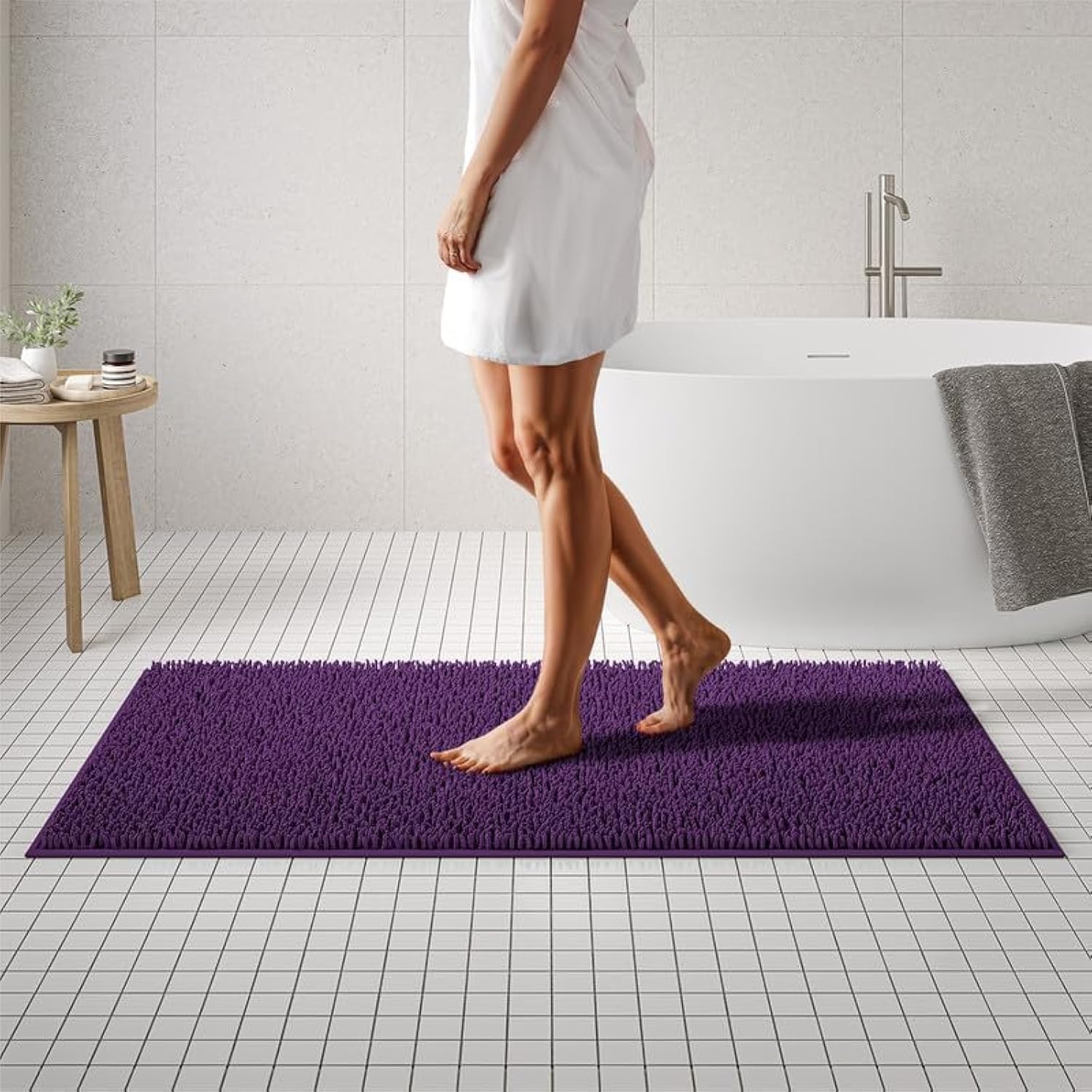 MAYSHINE Plush Shaggy Chenille Bath Mat | Extra Soft, Super Absorbent ...