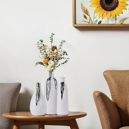 Miniatura 2 de Jarrón de cerámica de 3 piezas, jarrones blancos y plateados para decoración del hogar, jarrones decorativos para repisas, estantes y decoración de