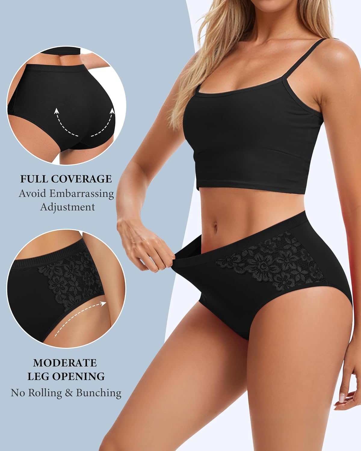 Women's Underwear Cotton 5 Pack Lace Panties Full Coverage Comfortable Breathable Ladies S-XXL - Image 3