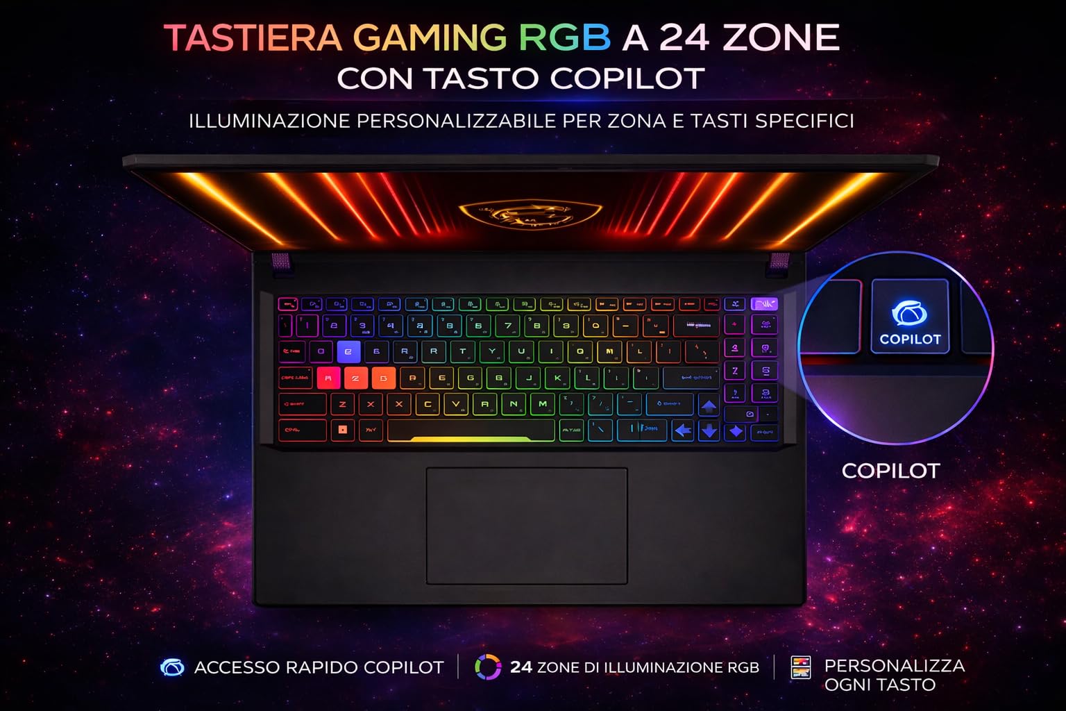 msi Vector 16 HX AI Notebook Gaming Intel Core Ultra 9 275HX, RTX 5070 Ti 12GB GDDR7, 32GB RAM, 1TB SSD, 16" QHD+ IPS 240Hz, Thunderbolt 5, WiFi 7, Tastiera RGB 24 Zone, Windows 11, AI Laptop