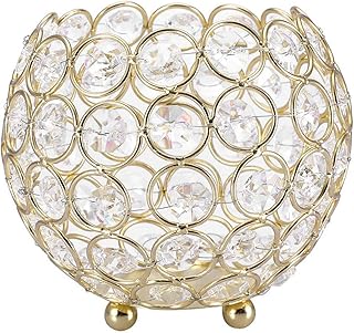 Crystal Tealight Candle Holders, Votive Candle Holder Silver/Gold Candle Holder Decorative Candle Centerpiece for Weddings Parties(12cm-Gold)