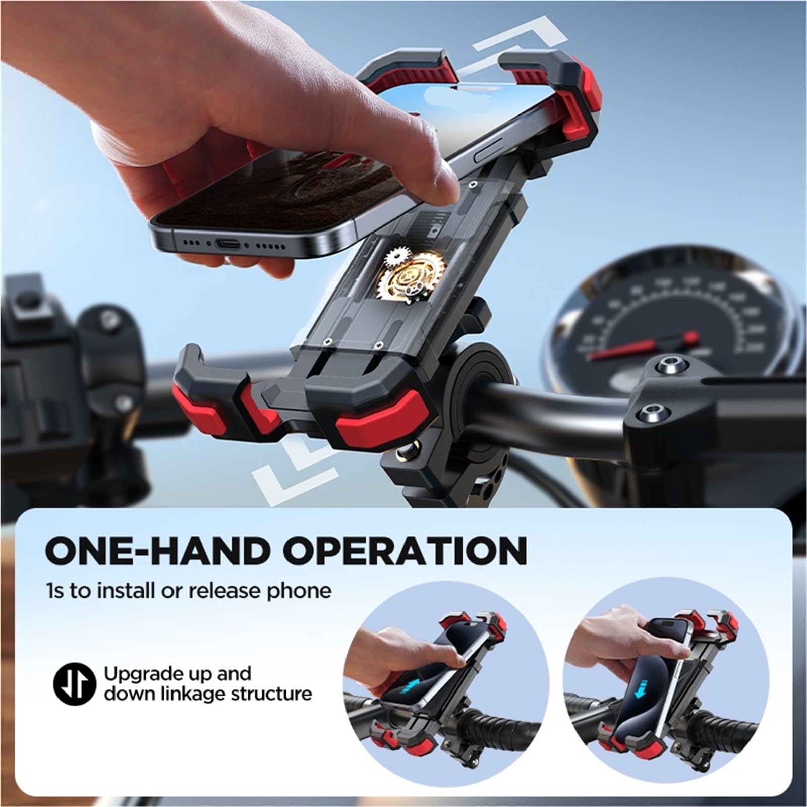 Uchwyt na Telefon Rowerowy Uchwyt na telefon do roweru, uchwyt na telefon do motocykla, ulepszony, regulowany uchwyt na telefon, uchwyt na kierownicę roweru i skutera(Black)