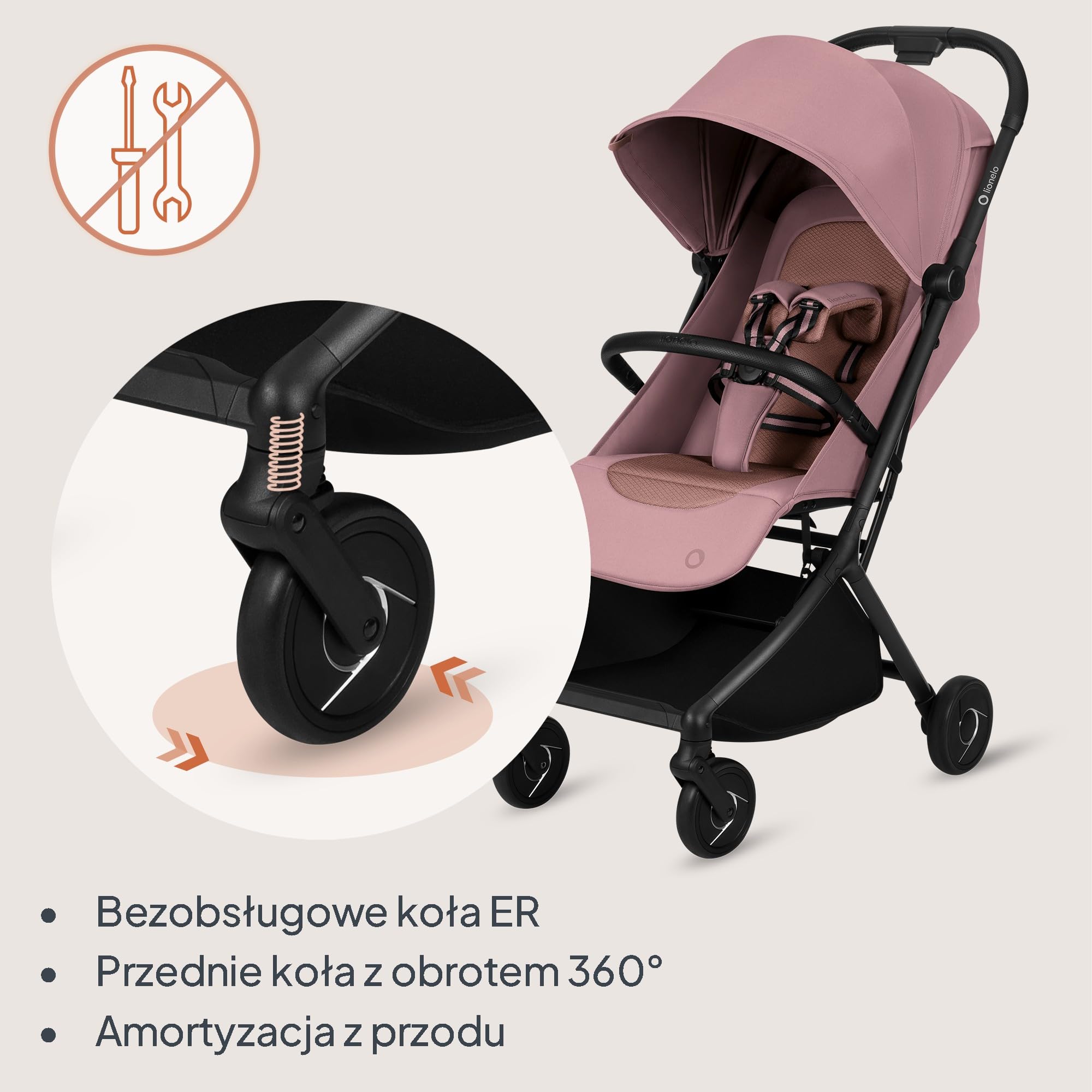 Lionelo Wózek dziecięcy Sia kompaktowy do 22 kg, składany i stojący, lekki 5,9 kg, leżący kaptur XXL UPF50+ wodoodporny, zawieszenie przednie, klamra magnetyczna duży kosz 3 kg