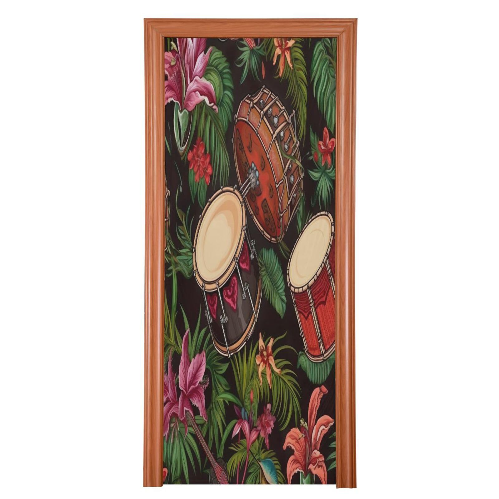 FLildon Cinco De Mayo Drums Tropical Flowers Door Cover Decoration, Party Accessory Porch Decor for Festive Ornament Room Door Covers 36 x 98 Inch
