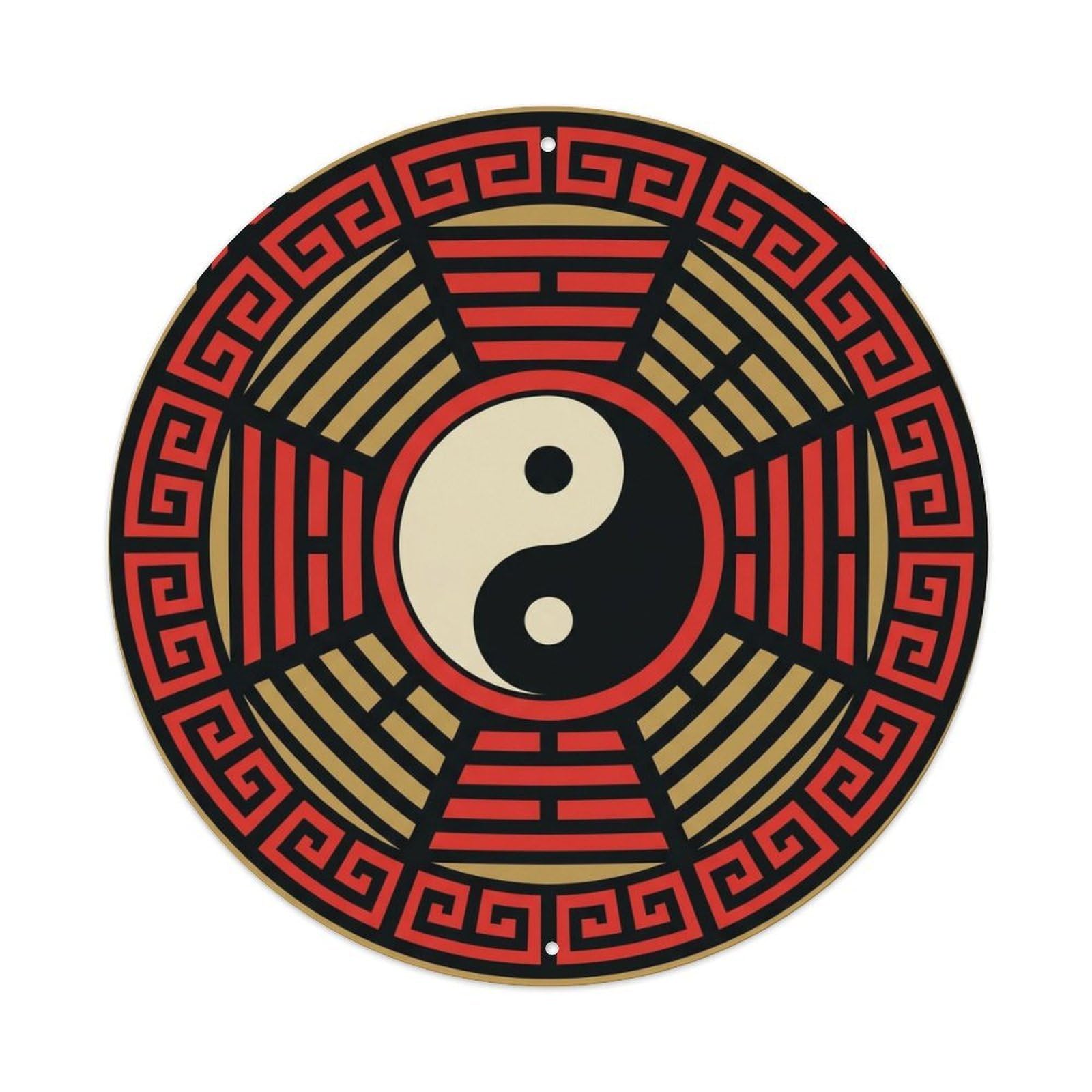 Nine Palaces Bagua Taoist Array Sacred Geometry Symbol Metal Tin Sign Plaque Wall Decor for Cafe, Man Cave, Club Bar, Office, Home Garden Round Metal Poster 8x8Inch