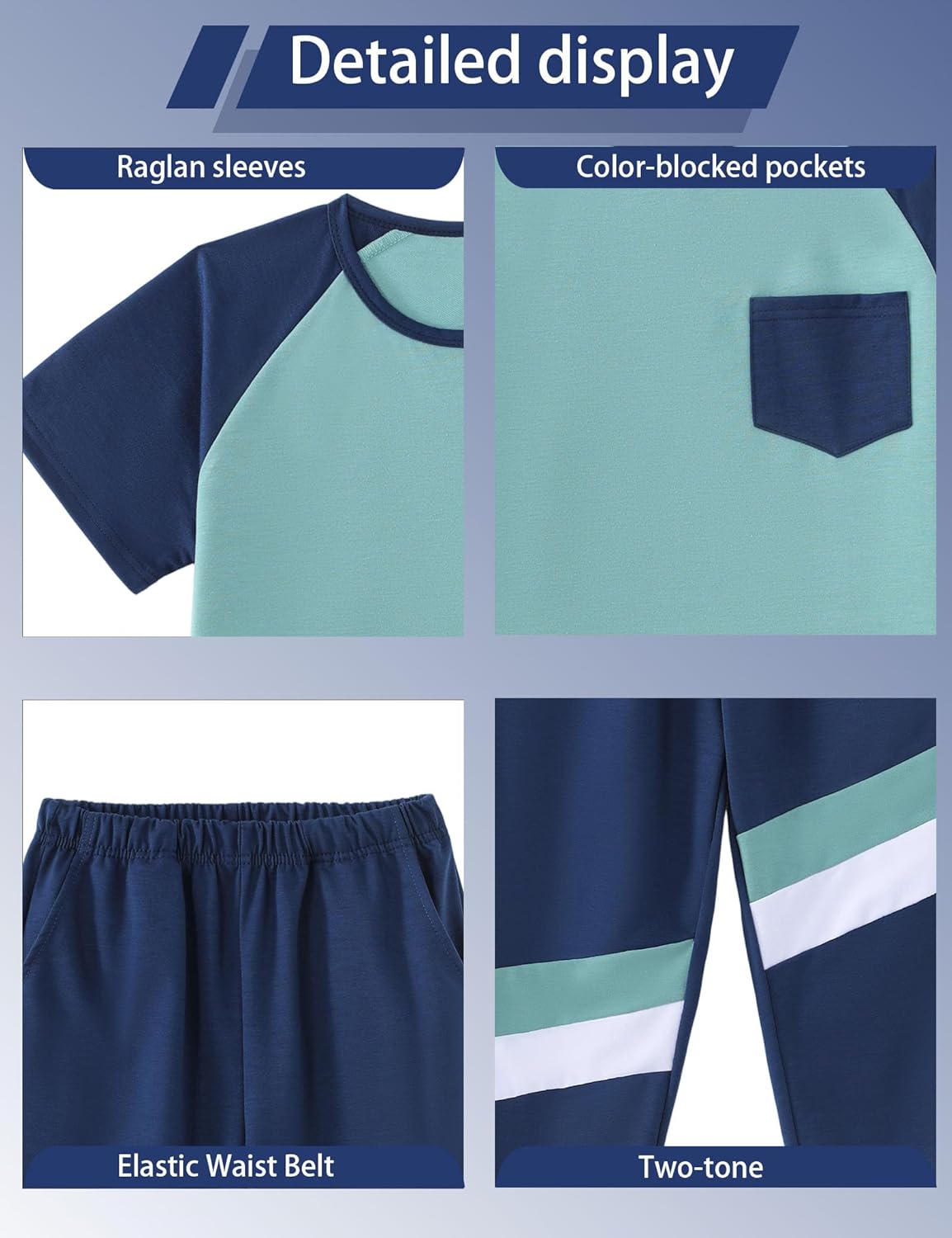 Boys Clothes,Boy outfits 2-Piece Raglan Color blocking Short-Sleeve T-Shirt Color blocking Pant Teen Boys Clothing - Image 6