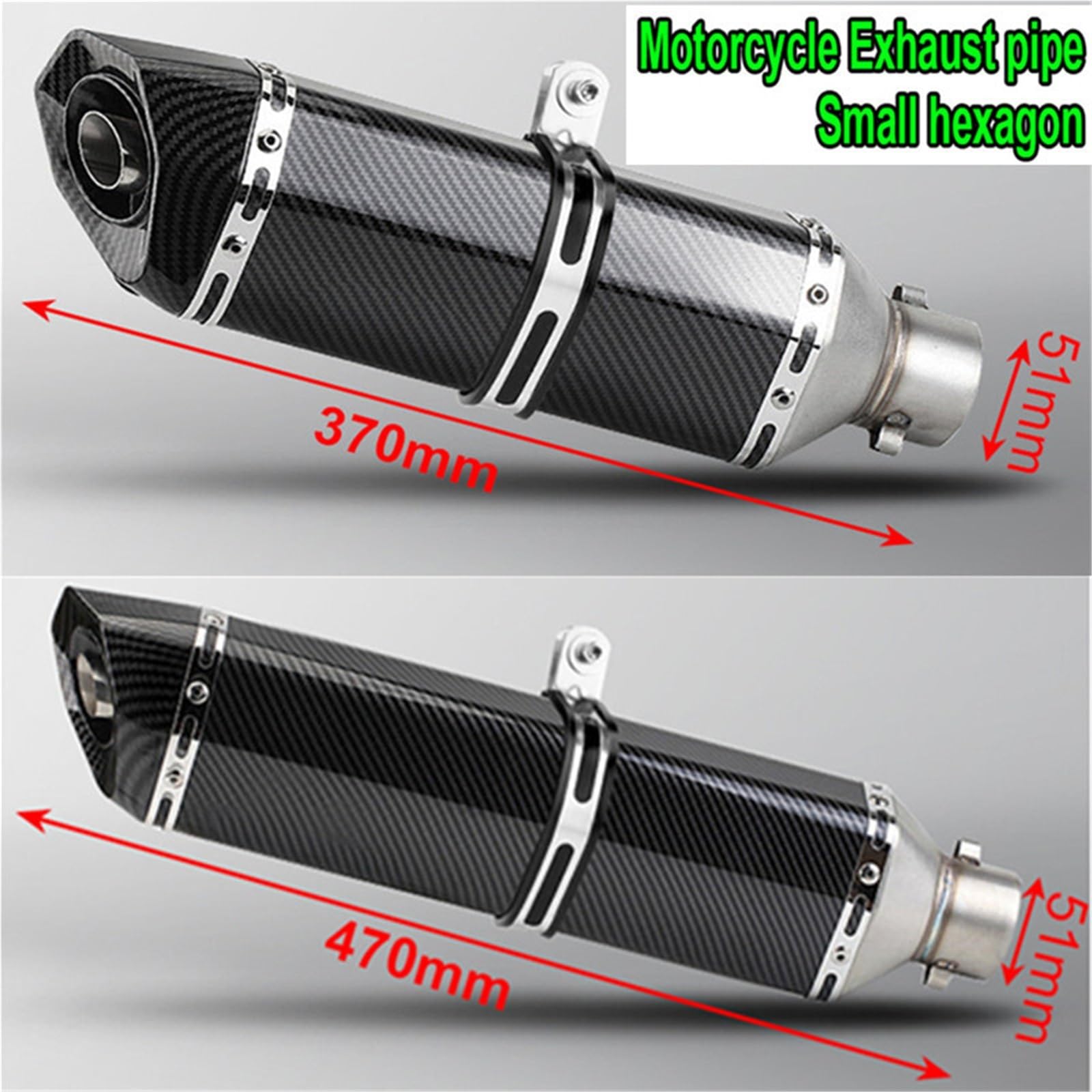 Uitlaat Trim Pasuje do ninja400 R3 Z900 S1000RR MT-07 pcx160 duke390 R1 uniwersalny 51mm długość rury wydechowej motocykla 300/370/470mm(Slanted 470mm)