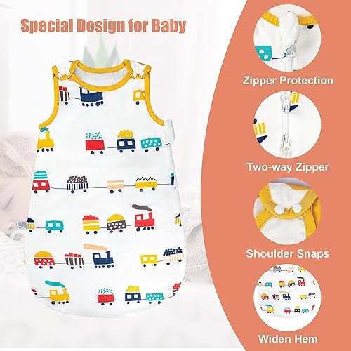 Miniatura 4 de MooMoo Baby Saco de dormir de muselina con cremallera de 2 vías, saco de dormir de transición sin mangas 6-36M