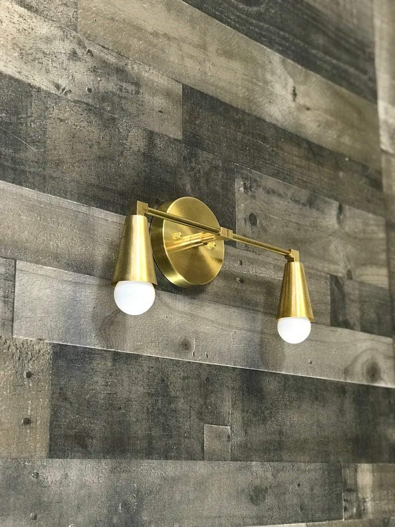 Regal Nauticaz Brass Modern Wall Sconce Vanity 2 Cone Bulb Modern Mid Century Industrial Light