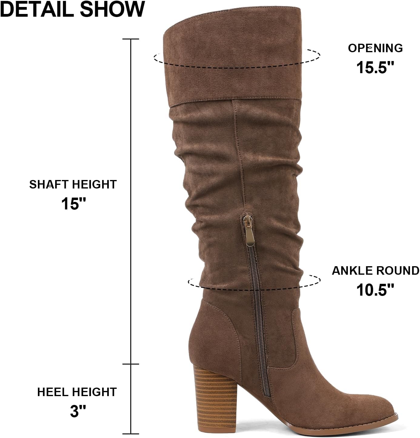 Erocalli Suede Knee-High Boots Fall Boot For Women Chunky Block High Heel Slouch Fashion Boot Round Toe Side Zipper - Image 6