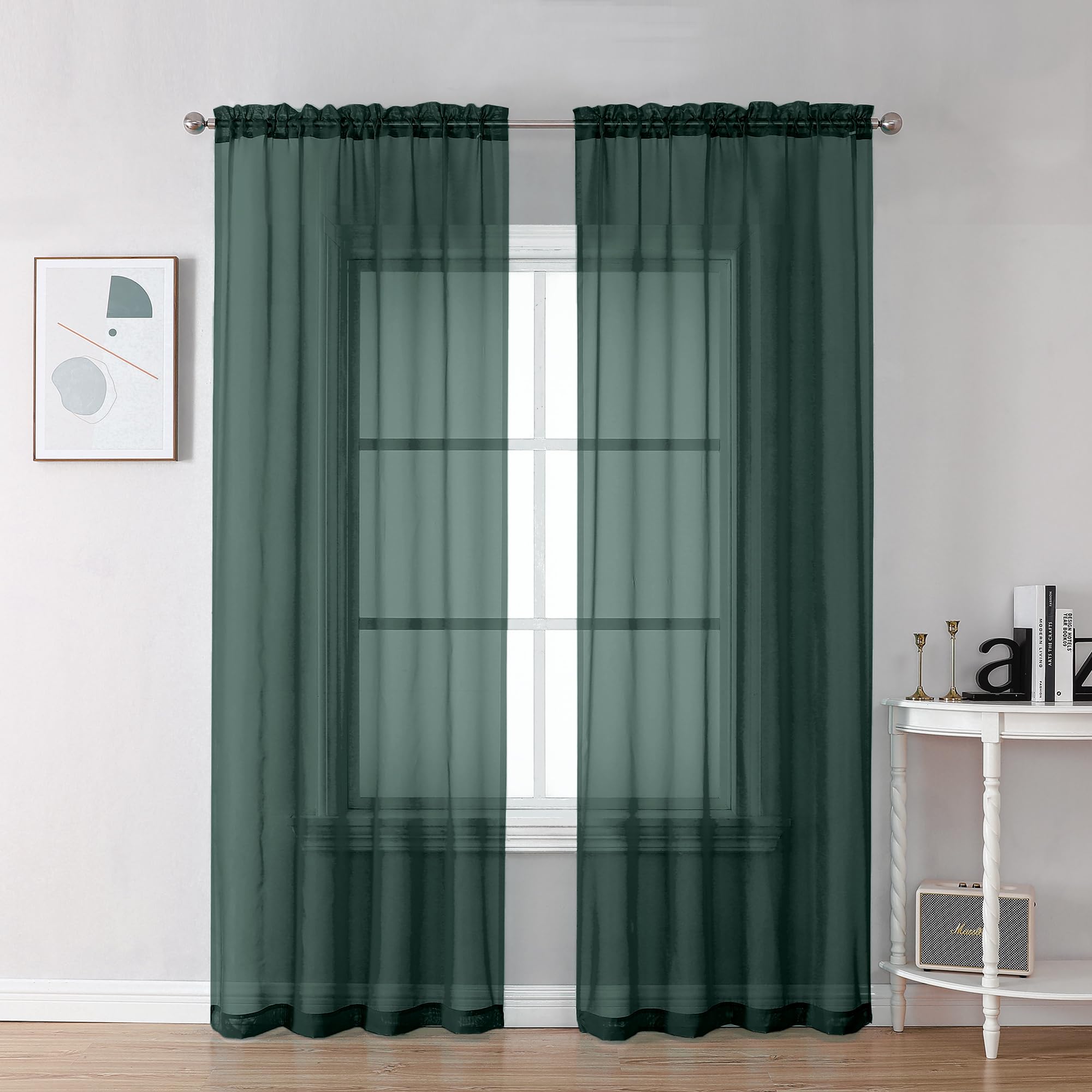 Chyhomenyc Hunter Green Sheer Curtains 78 Inches Long 2 Panels Set for Living Room, Light Filtering Voile Lightweight Bedroom Curtains, Rod Pocket Solid Window Treatment Drapes, Each 42W x 78L