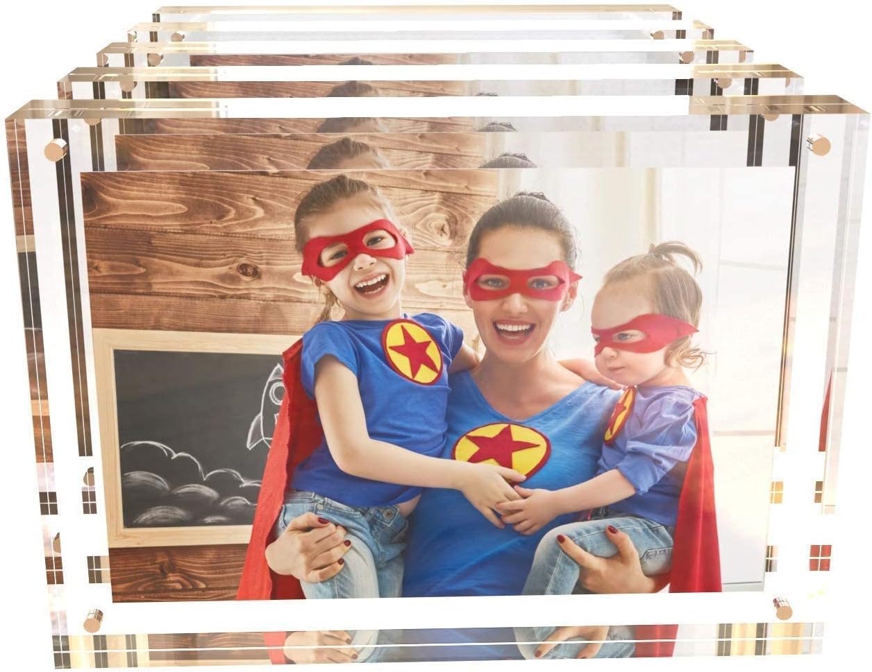 RAINIBOW Acrylic Picture Frames 5x7 (5 Pack) 24mm Thick, 5 x 7 Photo Frames, Family Picture Frame Set, Floating Frame for Golden Memories, Tabletop Frames Block w Magnets,Free Standing