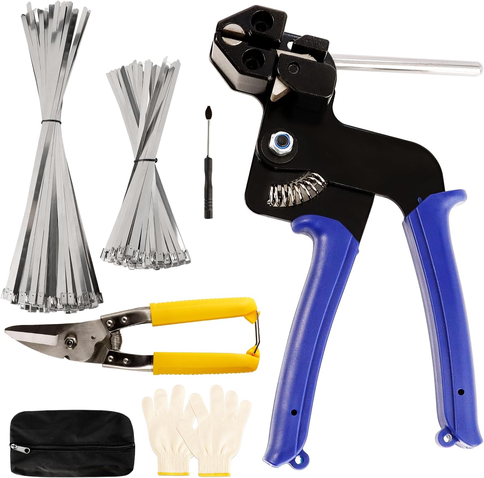 Metal Cable Tie Kit - 200 Pcs Stainless Steel Cable Ties, Gun, Cutter, Remover, Gloves and Storage Bag