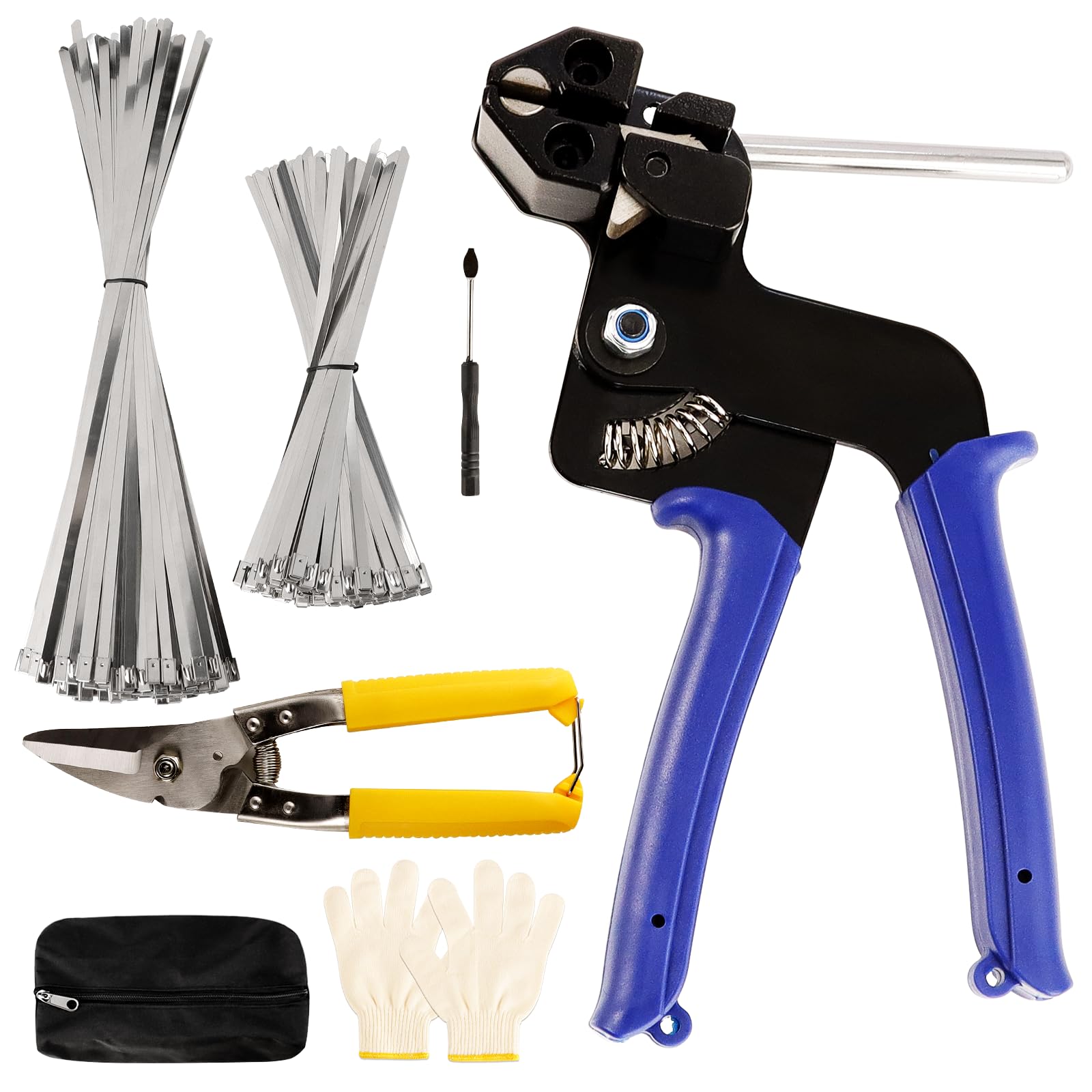 Metal Cable Tie Kit - 200 Pcs Stainless Steel Cable Ties, Gun, Cutter, Remover, Gloves and Storage Bag