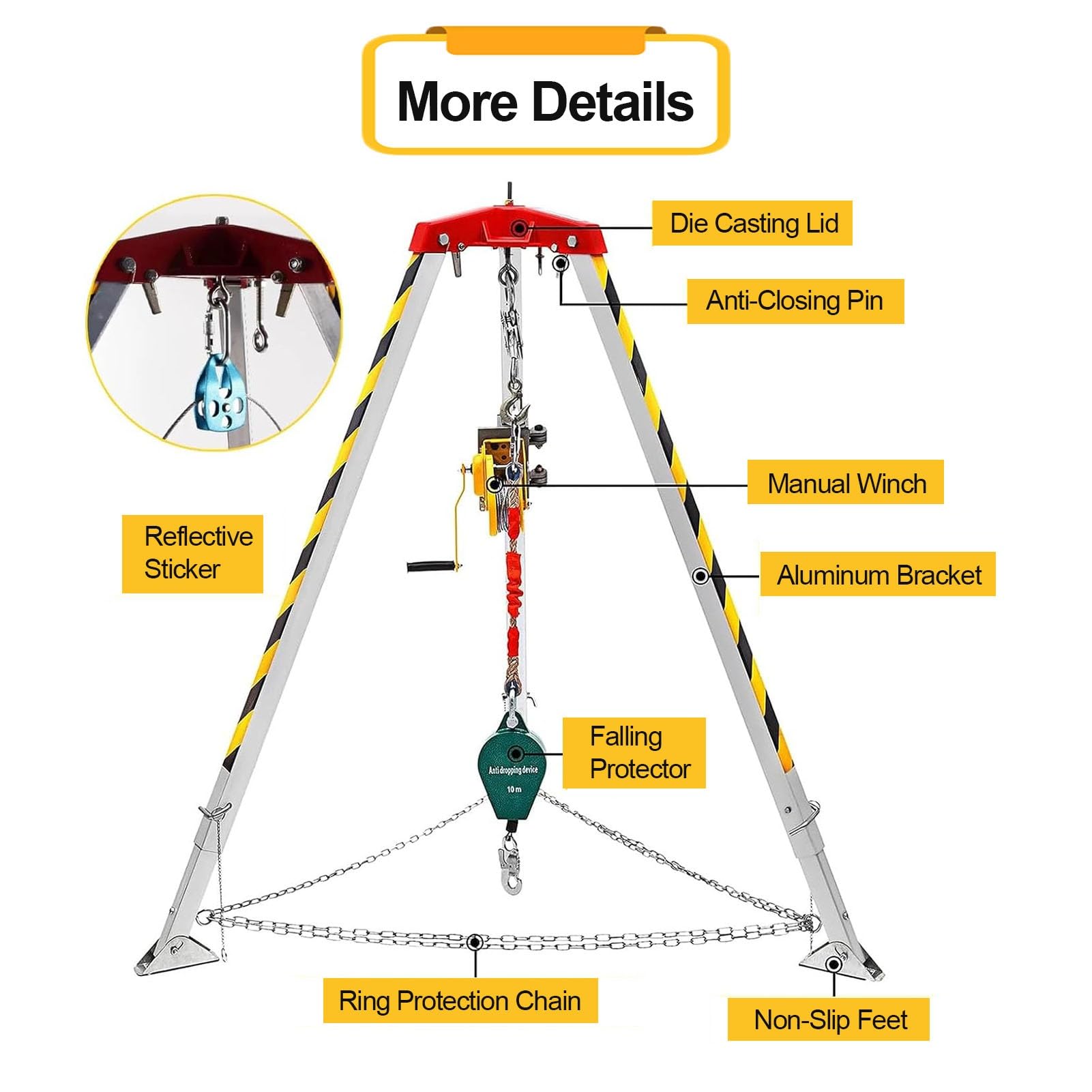 Trípode de rescate Industrial Kit De Trípode Para Espacios Confinados, Portátil Plegable Sistema De Rescate De Emergencia, Con Arnés De Seguridad Anticaídas, Para Pozo Alcantarillado Tubería Subterrán