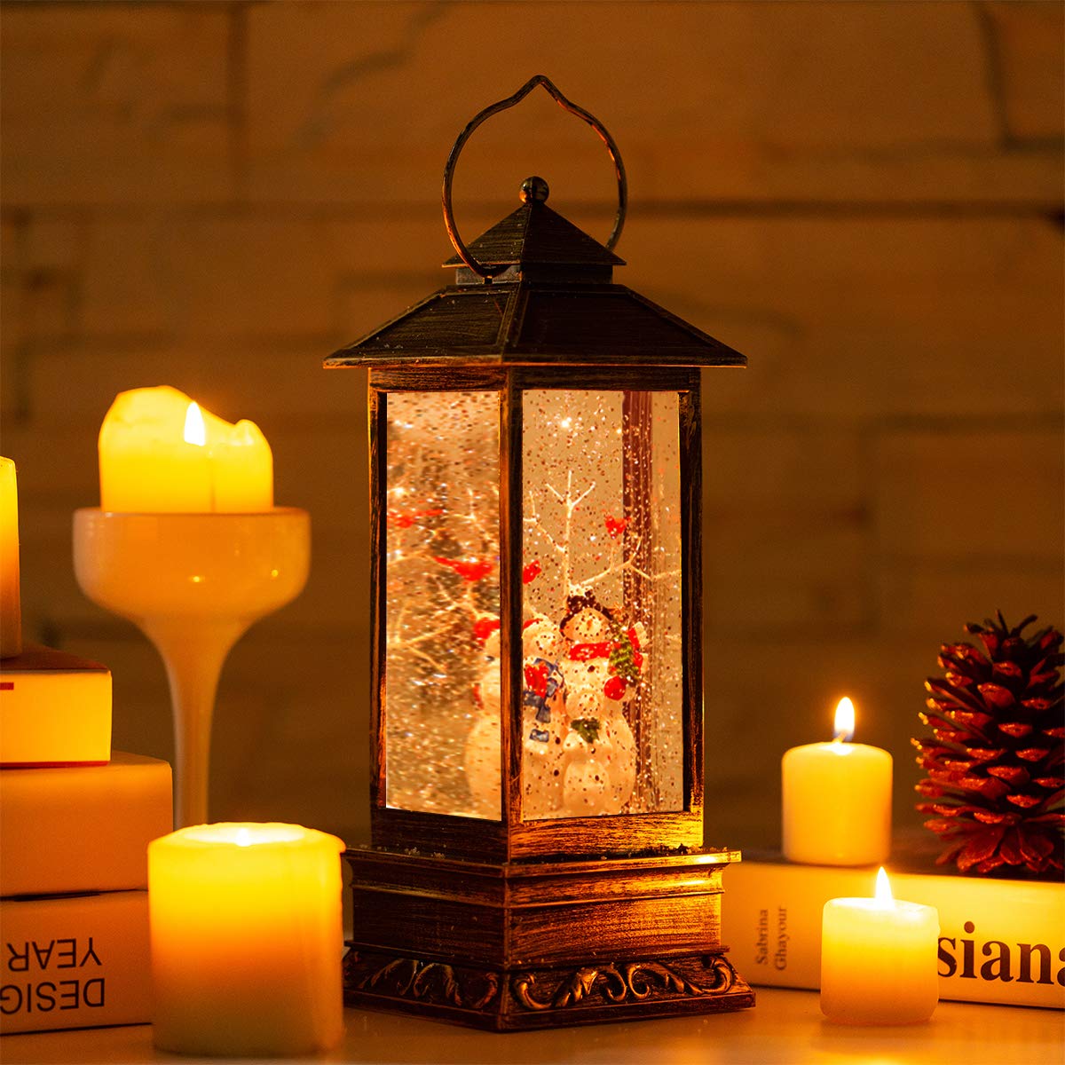 GYMISS - Bola de nieve con luz y luz para cantar, funciona con pilas, iluminada, para Navidad, con purpurina, iglesia cristiana
