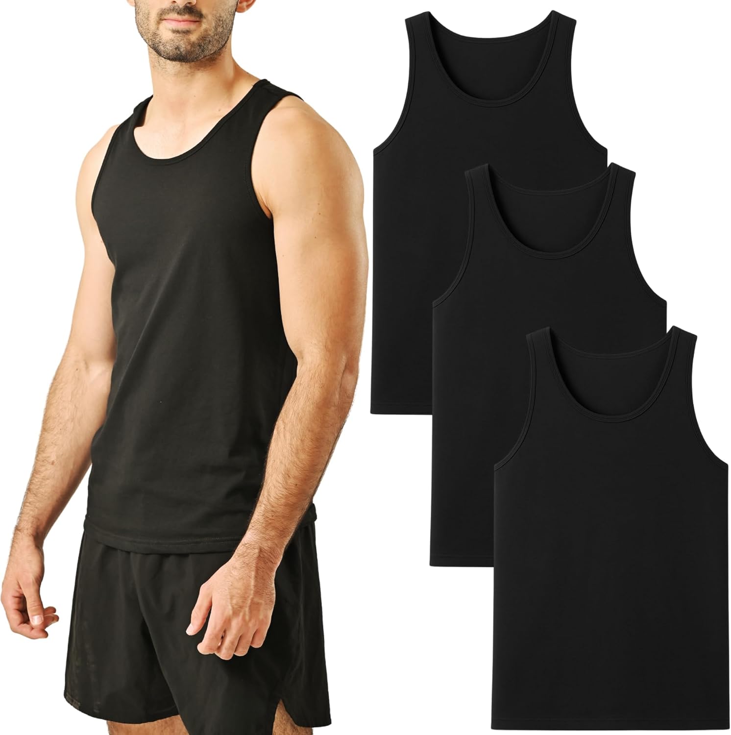 POFF Men’s Tank Top 3-Pack – Sleeveless Shirts for Gym & Workout, 100% Cotton Muscle Fit, Breathable Athletic Wear