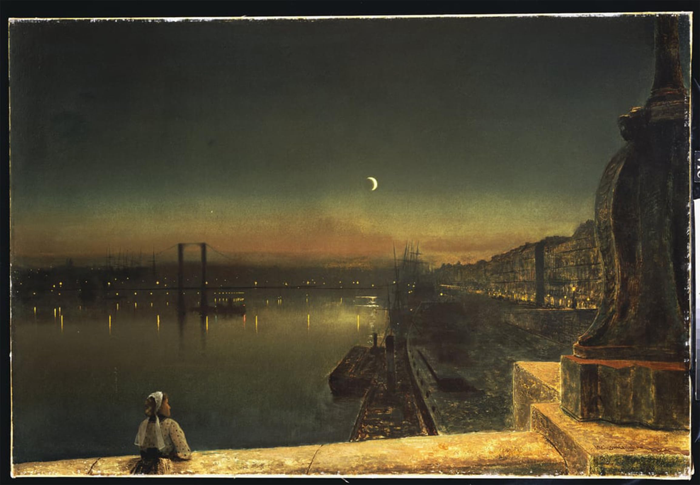 SERENDIPITP Vintage Picture Print on Canvas Wall Art Poster Rouen At Night From the Pont De Pierre Artwork Print Poster for Wall Decor 60x90cm
