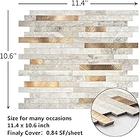 Vista 2 de KASARO - Azulejos de 1 hoja para pelar y pegar para salpicaduras de cocina, mármol beige con rayas doradas antiguas, azulejo autoadhesivo