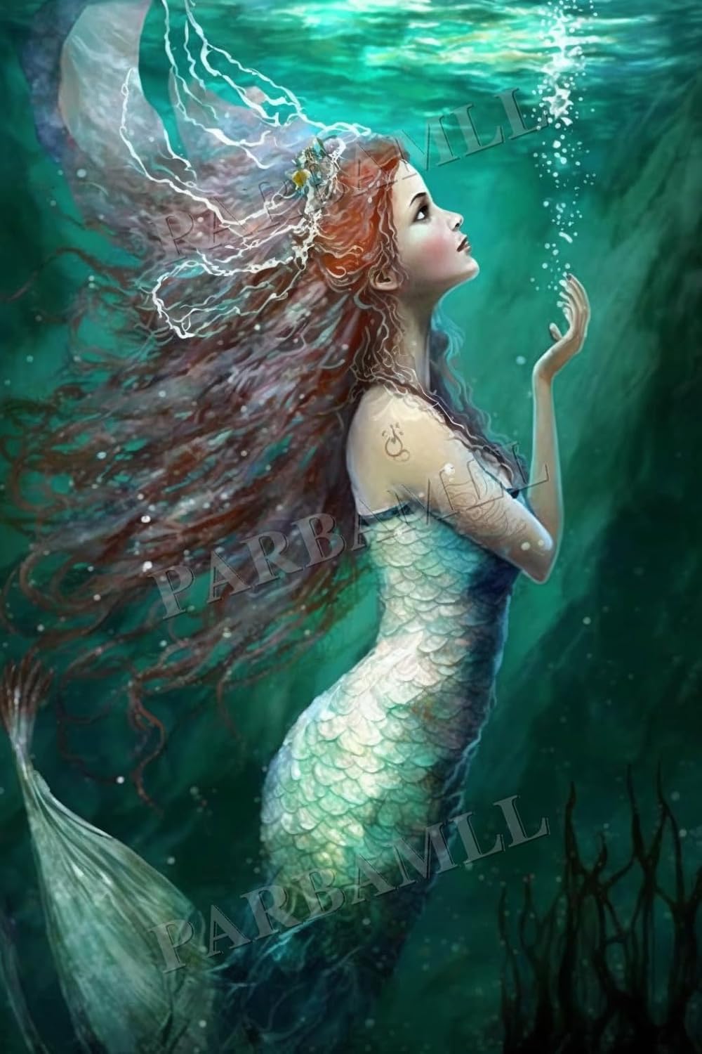Deep Sea Mermaids Diamond Painting, Fun DIY Interaction Craft Digital Painting for Adults and Children, Suitable for Bathroom Decor Bedroom Decor Or Gift for Friends (20X24Inch)