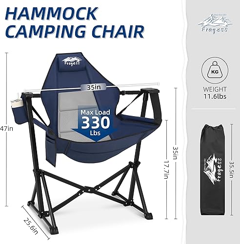 Miniatura 2 de Silla de camping hamaca con soporte de 400 libras, sillas oscilantes portátiles con reposacabezas y soporte para tazas, mecedoras plegables, juegos