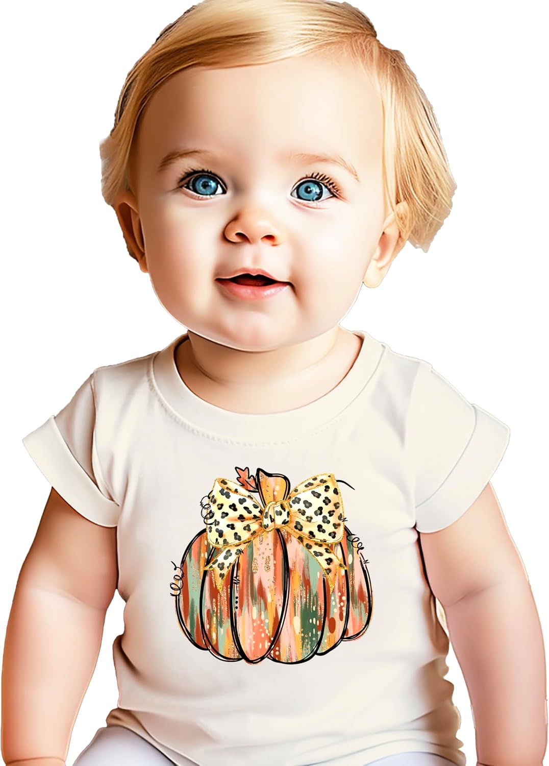 Fall Pumpkin Shirt for Girls Cute Trendy Pumpkin with Animal Print Bow Tee
