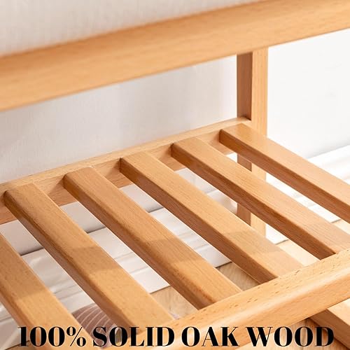 Miniatura 14 de Banco de zapatos de madera, banco de almacenamiento de 2 niveles con asiento acolchado acolchado, banco de entrada con almacenamiento de zapatos,