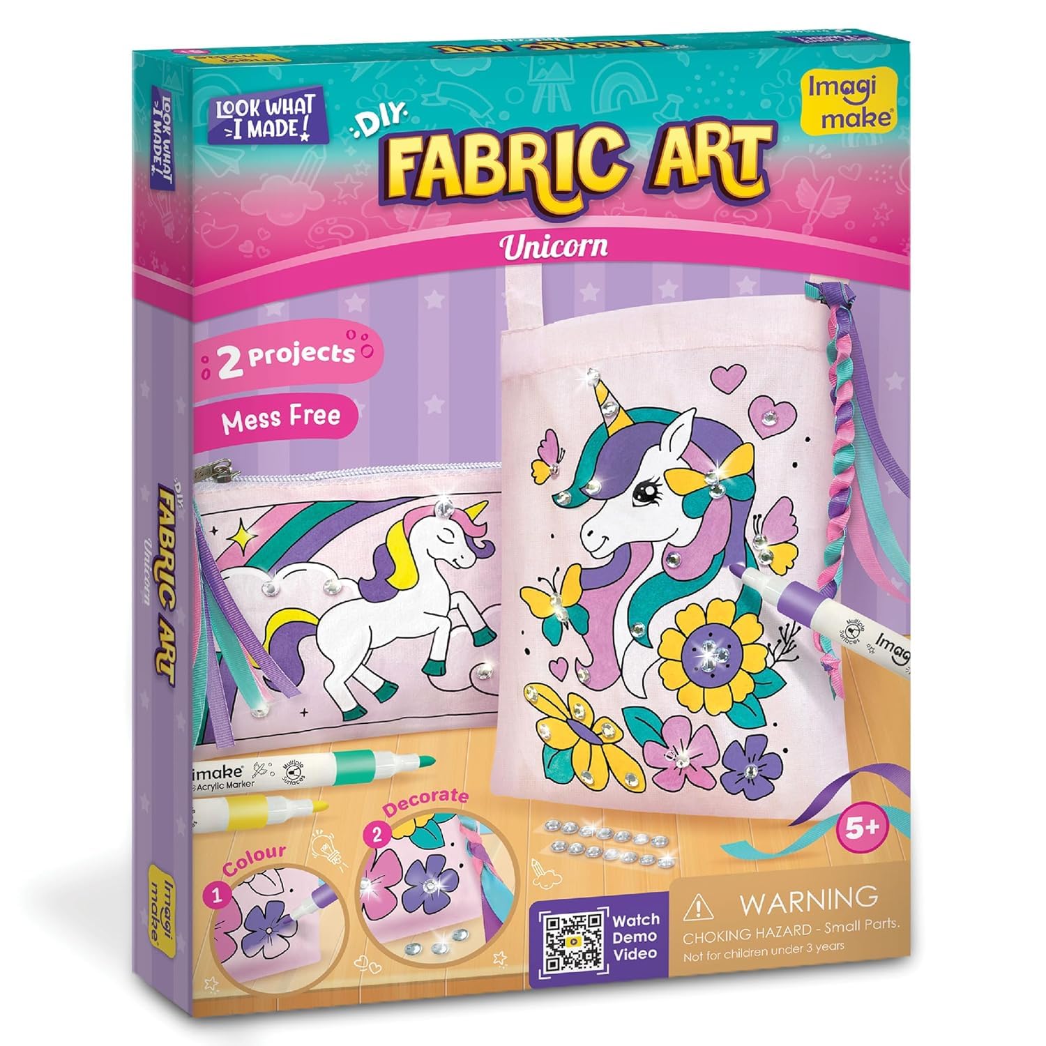 Fabric Art Unicorn DIY Craft Kit Colour & Decorate Sling Bag & Pouch | Kids Craft Kit, Ages 5+, For Girls, Sling Bag Included, Pouch Included-image-9