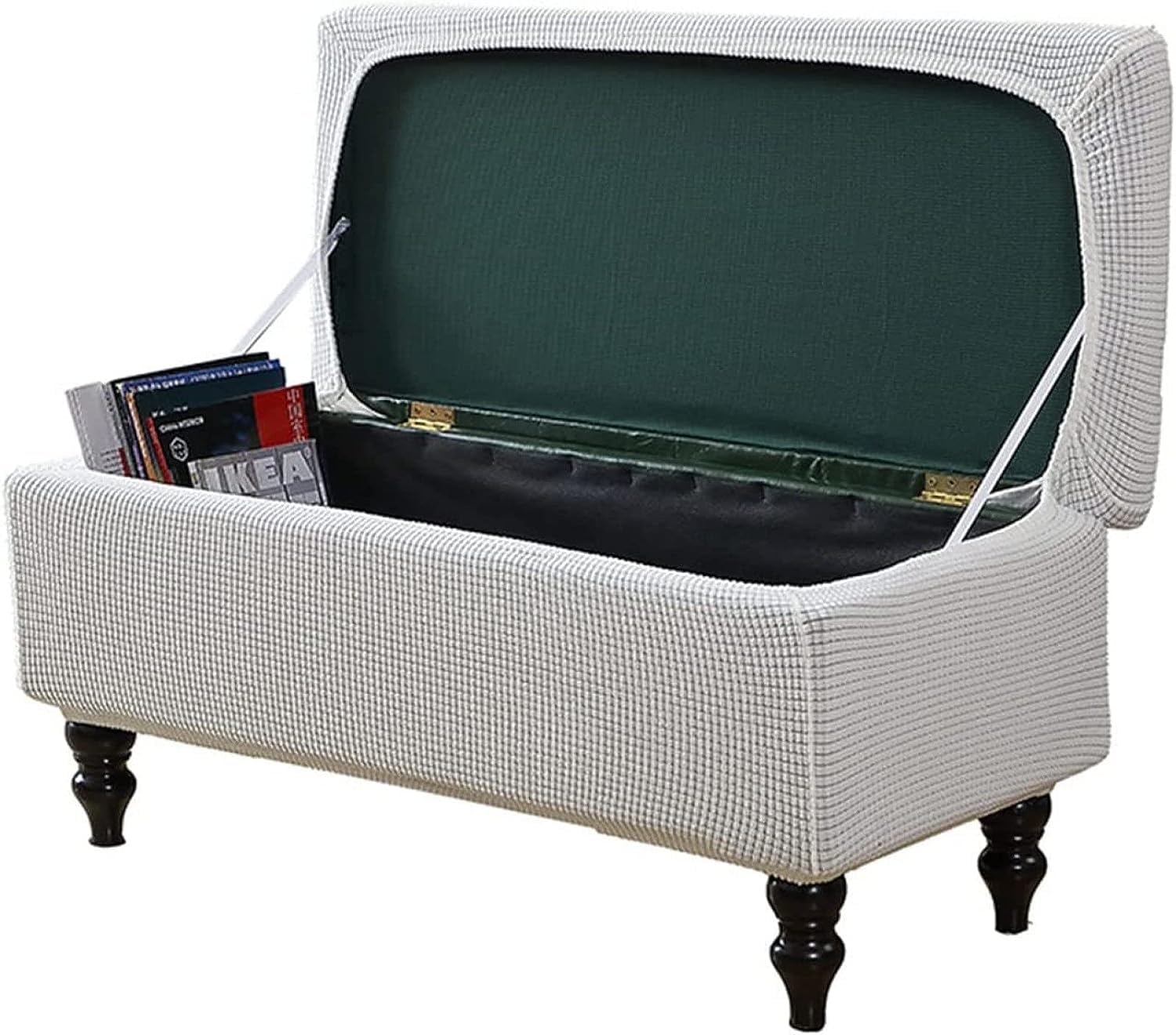 Rectangle Stretch Storage Ottoman Bench Slipcover, Elastic Storage Ottoman Bench Slipcovers With Storage Lid Cover Folding Storage Bench Ottoman Cover Footrest Stool Furniture Protector
