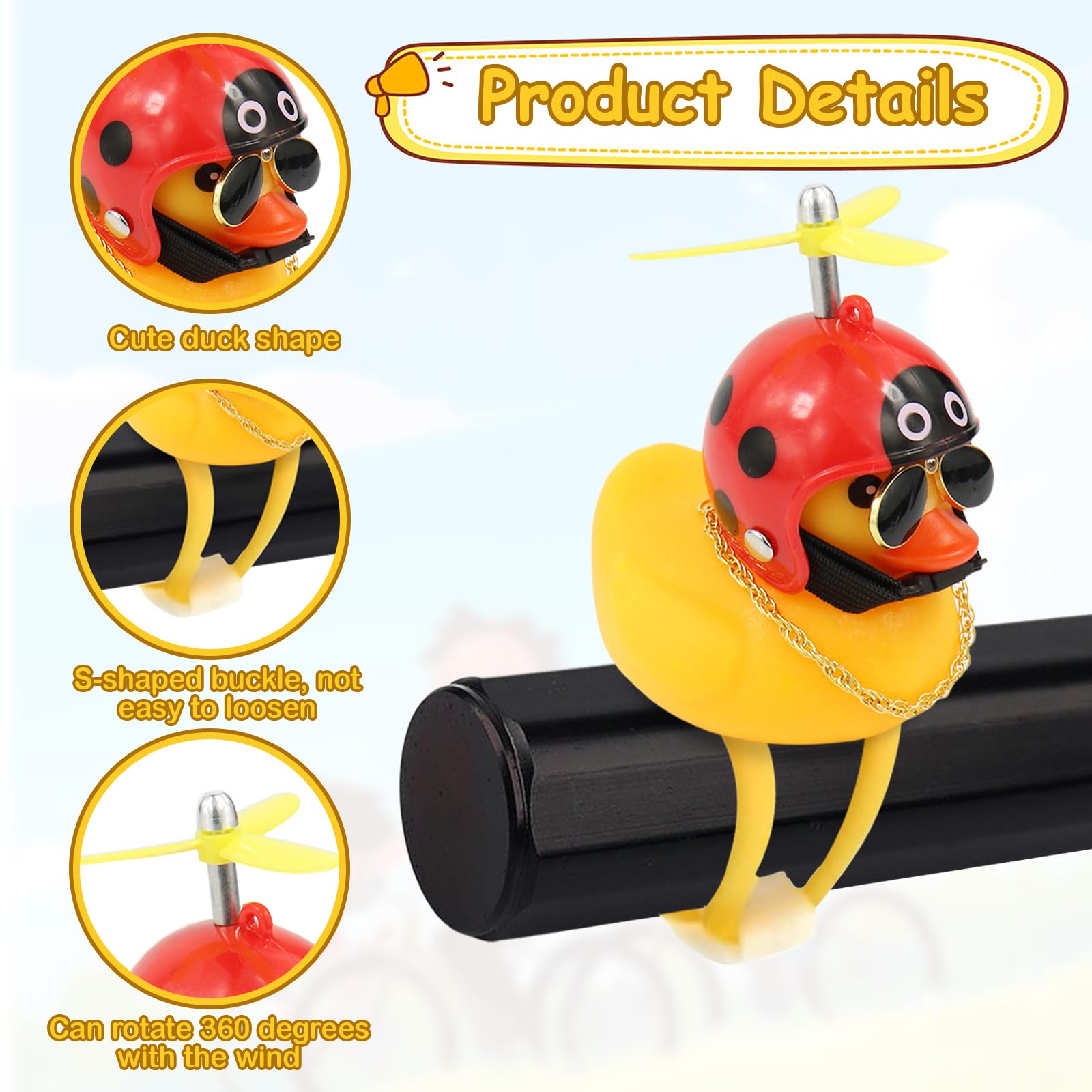 Xerteam Rubber Duck Bike Bell Set Kids, LED Bike Handlebar Decoration mit 2 Duck+5 Helmet + 2 Propellers + 2 Sunglasses - Image 4