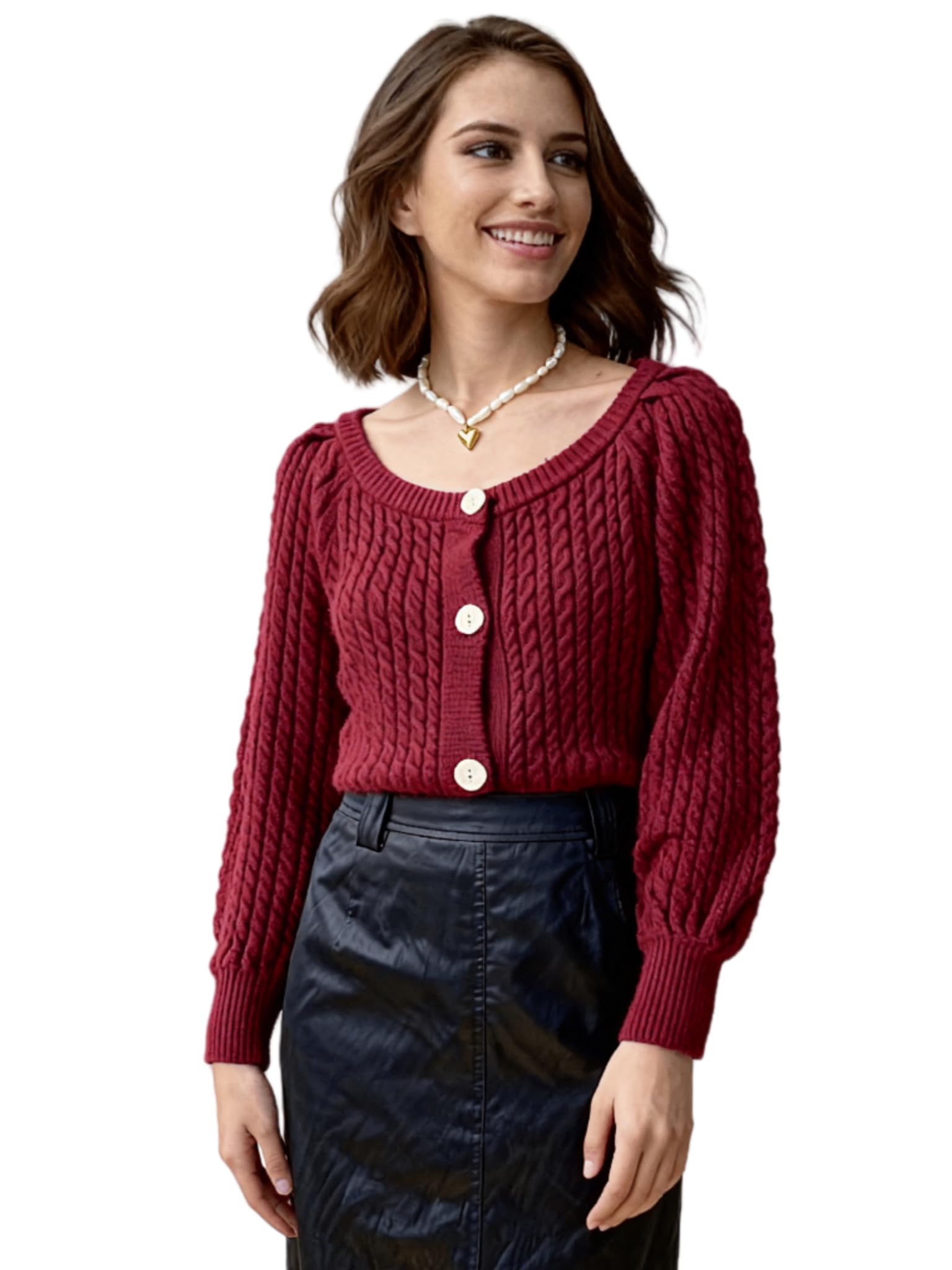 Clearance Sell Today Womens Soft Thick Cropped Cable Knit Cardigan in Petite XS Red Winter Fashion Outfit