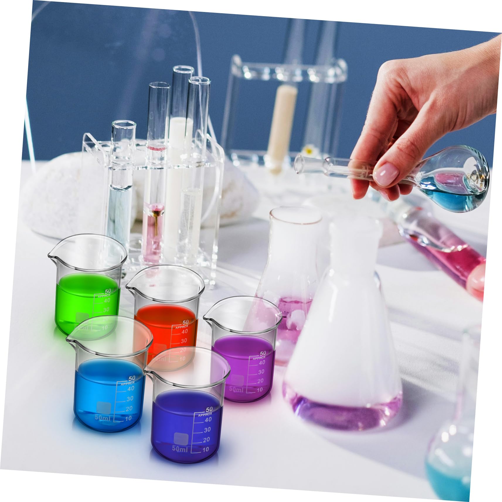 COLLBATH Vasos Medidores Escala de 50 Ml de Vidrio Transparentes y Uso Versátil Juego de 20 para Medición Precisa en Laboratorio Científico
