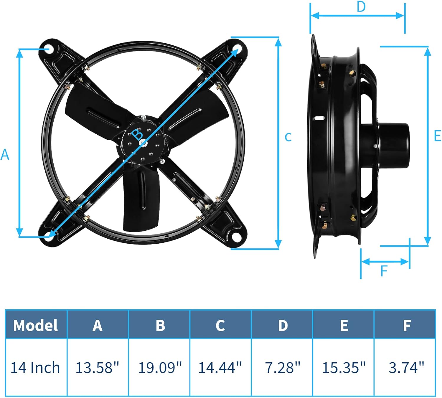 Simple Deluxe 14 Inch Mount Fan Attic Gable Ventilator with Adjustable Temperature Thermostat, 1239 CFM, Black,2-Pack (14 Inch Gable Mount Fan)