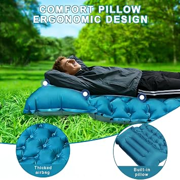 Camping Mat Inflatable Mattress, Xndryan Sleeping Mat Self Inflating Camping Mattress Camping Airbed Single Air Mattress forCamping Hiking Travel, Built-in Foot Pump