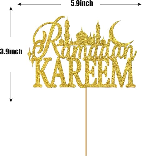 Miniatura 2 de Decoración para pastel de Ramadán Kareem con purpurina dorada, decoración islámica musulmana de Ramadán, decoración de celebración de Eid del Islam