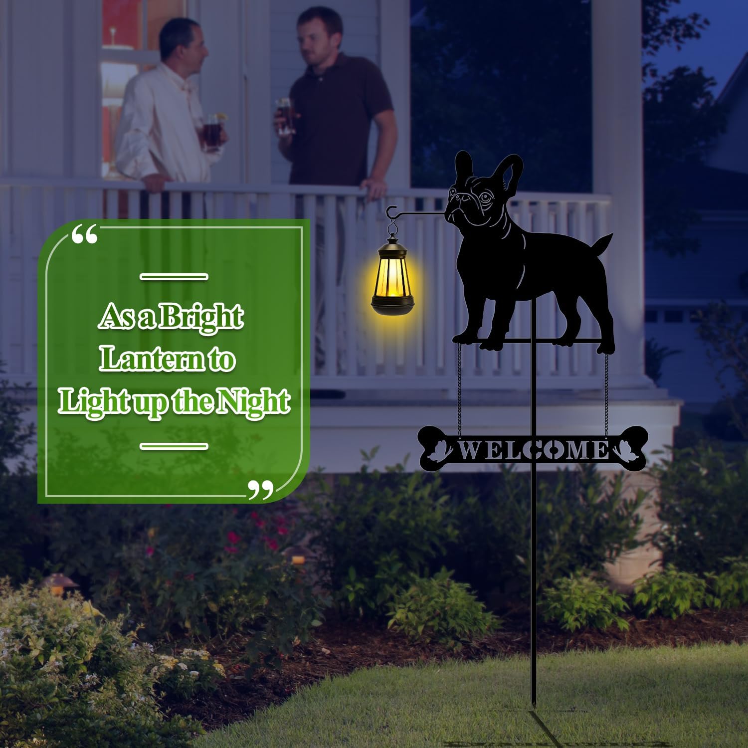 Tfro & Cile Solar Light Garden Stake 45 Inch Black French Bulldog Welcome Sign Decorative Dog Lantern Ornament Outdoor Garden Decor for Lawn Yard Patio