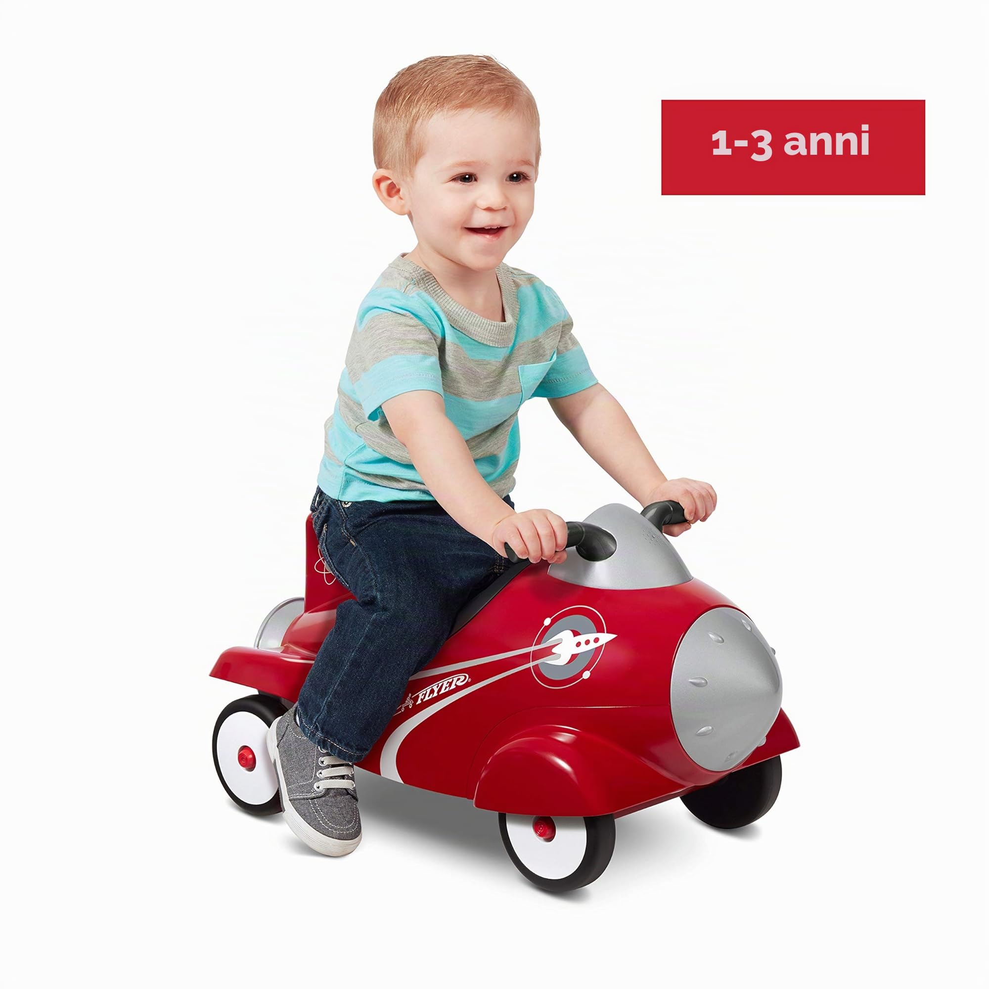 Radio Flyer Retro Rocket, Macchina cavalcabile bambini, Giocattolo rosso da cavalcare per bambini da 1 a 3 anni