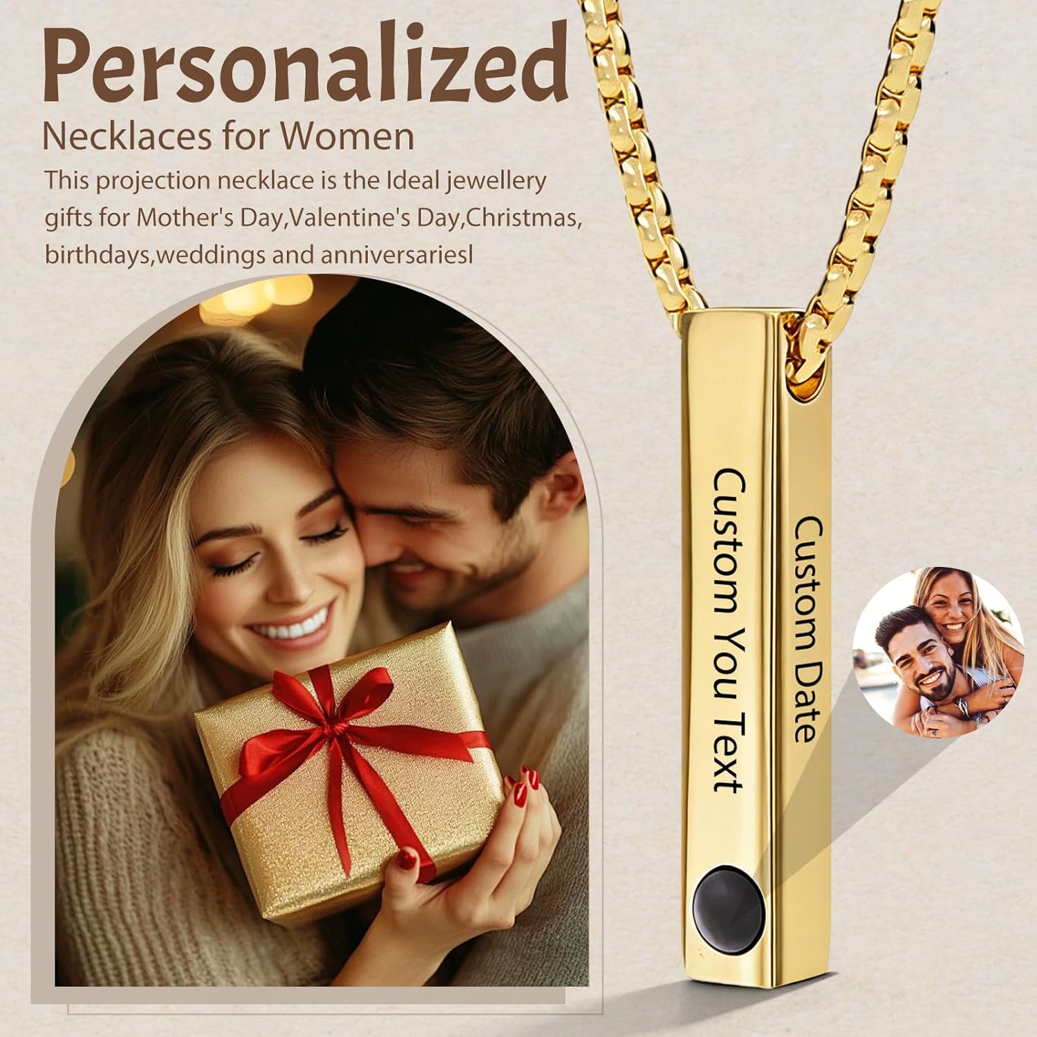 Personalized Projection Necklace with Picture Inside - Custom Photo Necklace, Photo Gifts Christmas Birthday Valentine's Day Memorial Gifts for Couples/Boyfriend/Girlfriend/Lovers - Image 5