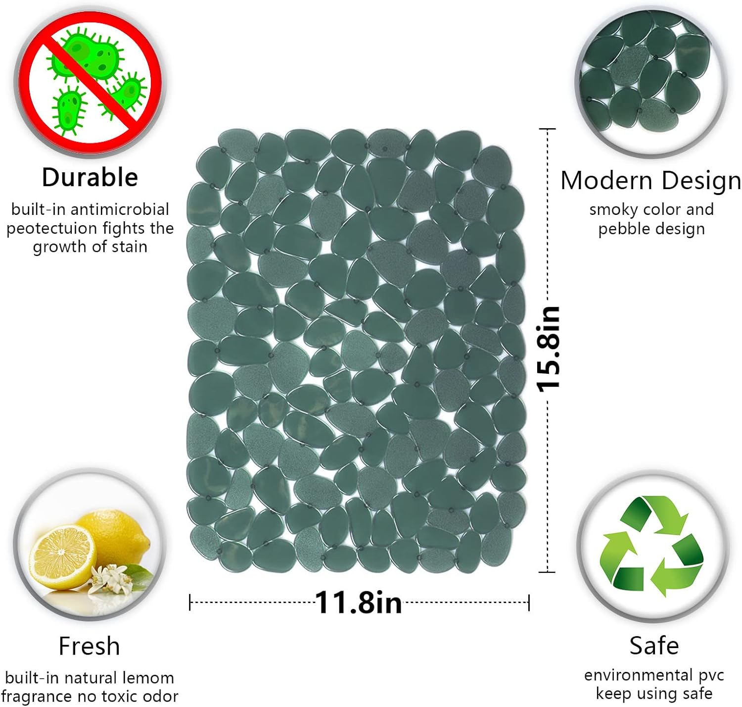 Sink Mat, 2Pcs Adjustable PVC Pebble Sink Protector for Stainless Steel or Porcelain Sink, Dish Drying Mat for Bathroom Kitchen Sink Countertop, 15.8 x 12 inch (2, Green)