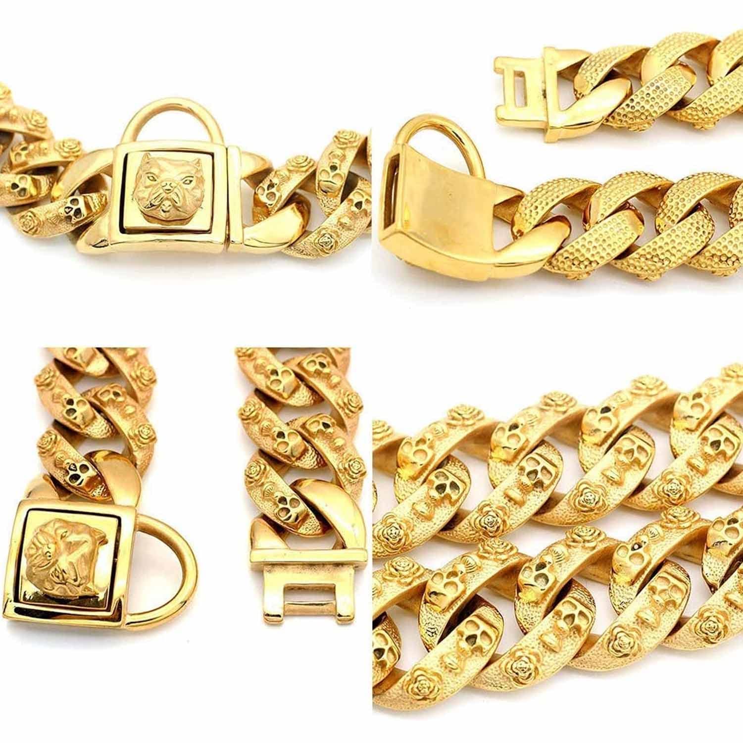 Gouden Hond Ketting Kraag Wandelen Metalen Ketting Kraag met Ontwerp Veilige Gesp en Hond ID Tag