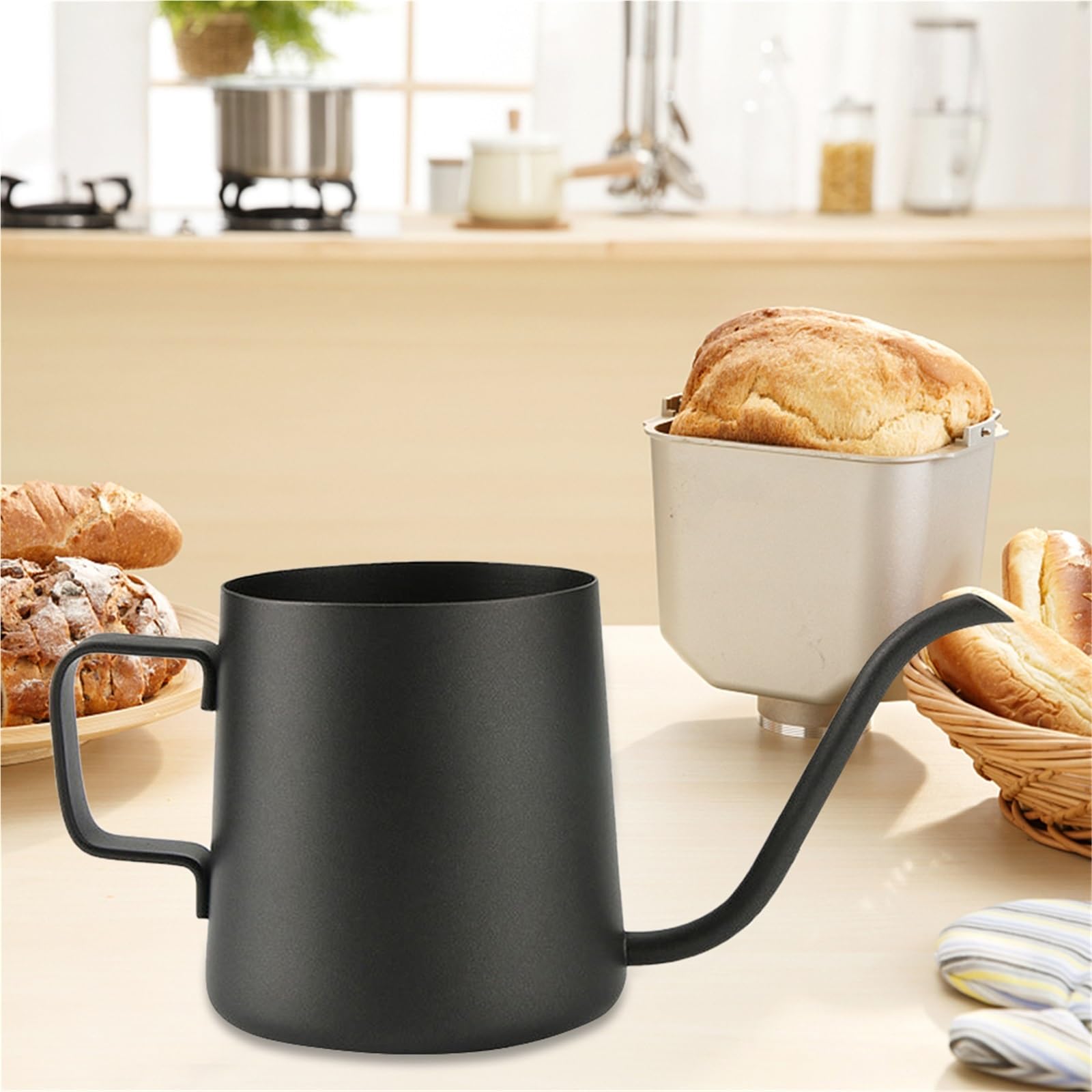 Kaffee Wasserkocher Milchbecher aus Edelstahl 304, handgebrühte Kaffeekanne, hängende Ohrkanne, Kaffeezubehör, Schwanenhals-Teekessel, Kaffeezubehör 250 ml Für Kaffee，Tee