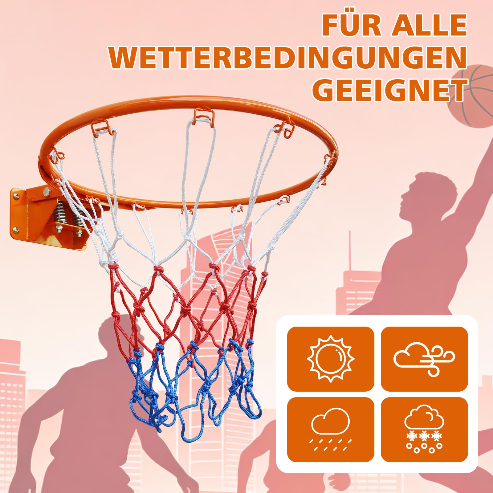 Stahl-Basketballkorb 45cm mit Doppelter Feder und Netz für Wand- und Bodenmontage