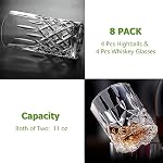 Qipecedm Drinking Glasses, 8 Piece Crystal Glass Cups, Mixed Glassware Set, 4 pcs Crystal Old Fashioned 11oz Highballs and 4 pcs 11oz Whiskey Glasses, Great for Cocktail, Whisky and other Beverages