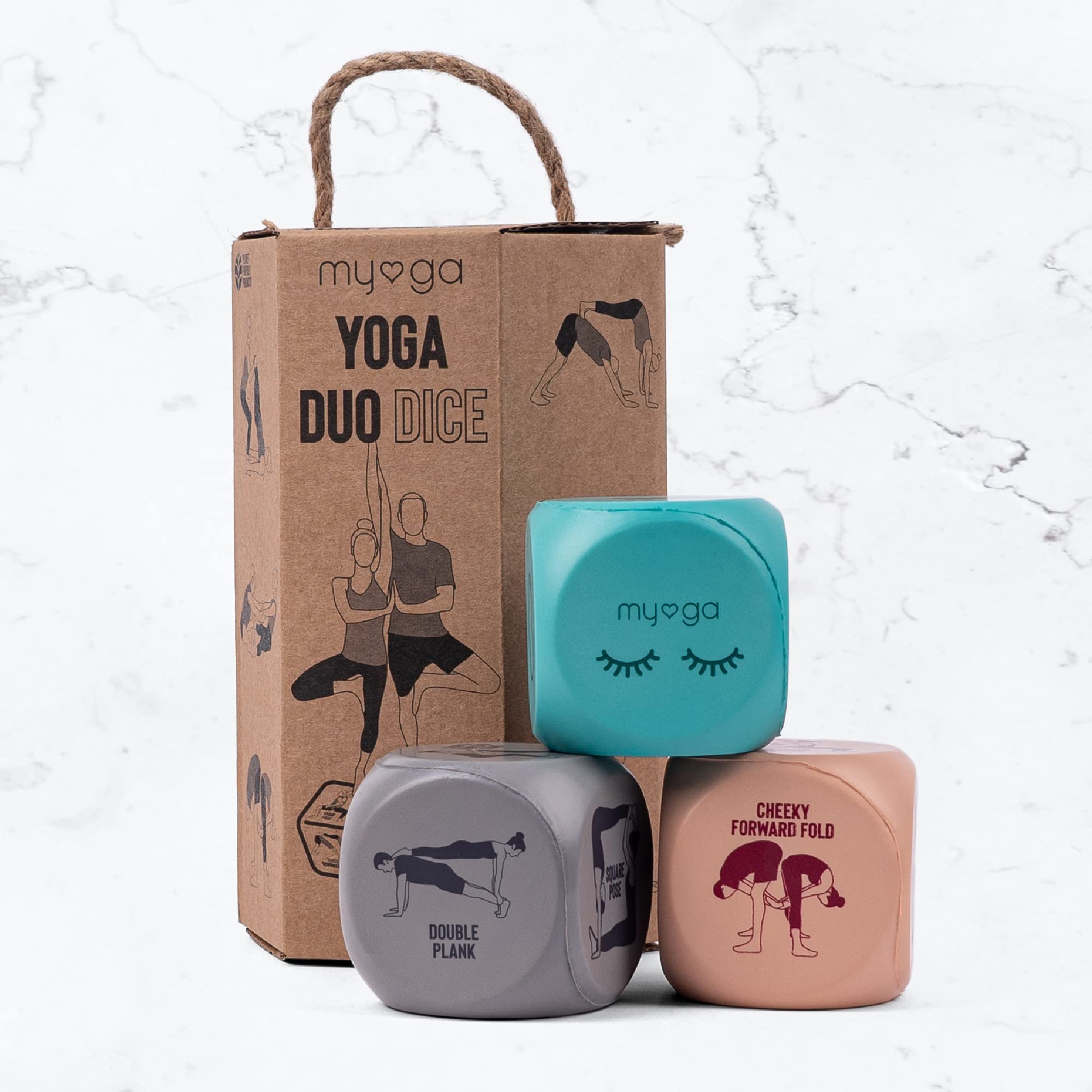 Myga Dadi Yoga - Set di 3 Dadi con Posizioni e Azioni Yoga Partner per Esercizio, Fitness e Allenamento Completo del Corpo (Adulti)(7x7x7 Centimetri)(Dadi Yoga Duo)