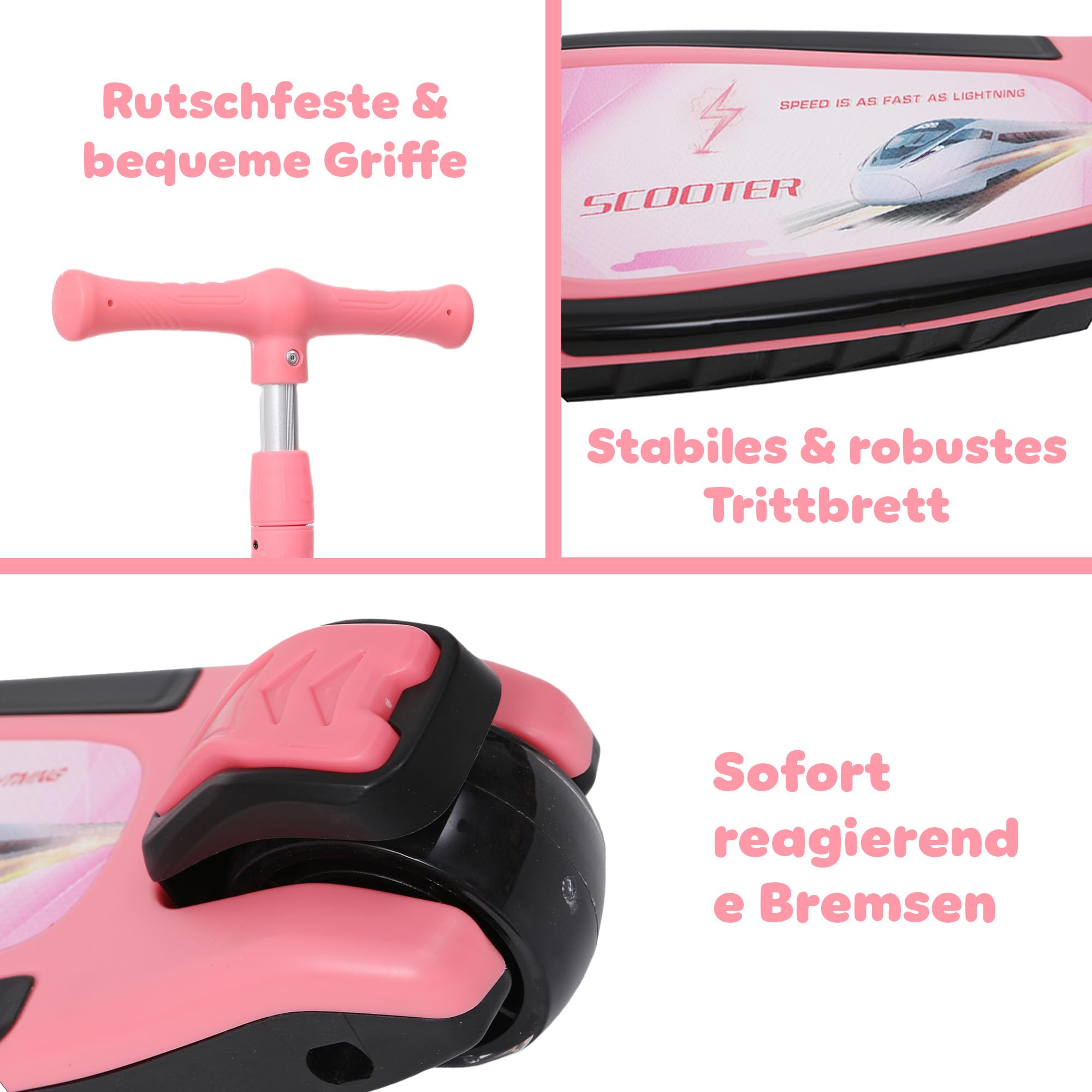 Habib Kinderroller 3 Rad – LED Leuchträder, klappbar, 4-Fach Höhenverstellbar, Tretroller für Jungen & Mädchen 3-8 Jahre (4 Farben)